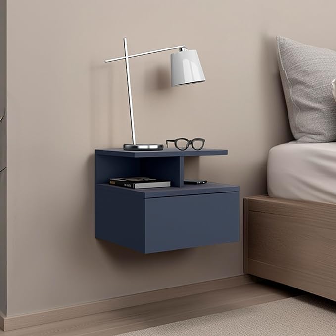 Floating Nightstand Drawer and Two Shelves for Organized Storage and Decorative Display in Modern Living Spaces