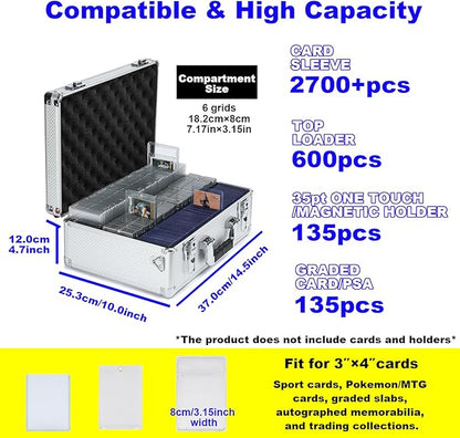 Multi color Card Storage Hard Case, Sports Card Collection Boxes,Trading Cards Cabinet, Card Holder, Toploader Box (Silver, Large)