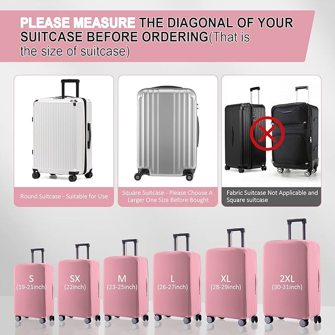 Travel Luggage Cover Suitcase Protector Scratch-Resistant Fit 19-31 Inch Suitcase, Not Included Suitcase (Pink, 2XL(30-31 inch))