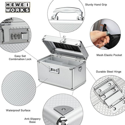 Storage Lock Box with Combination code, Lockable Medicine Storage Case, Empty First Aid Box, Security Lock Box, Multipurpose Lockbox for Home and Outdoor Use (Silver, Small)