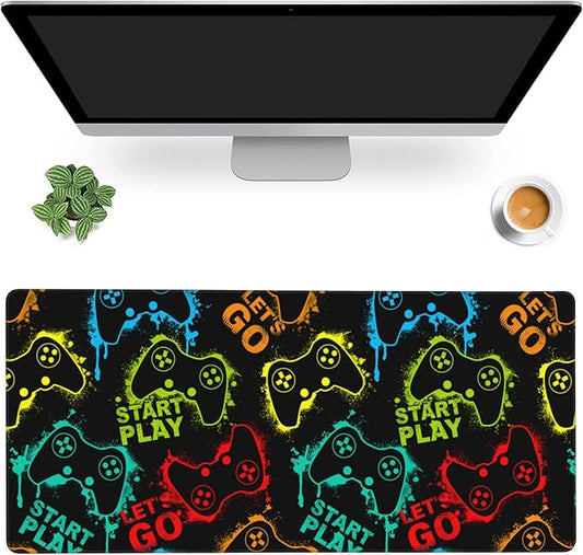 Desk Mat,Colourful Joystick Game Gaming Mouse Pad,XXL Extended Mouse Pad Mat for Office,Computer,Keyboard with Non-Slip Base Stitched Eges Mousepad 35.4x15.75 inch