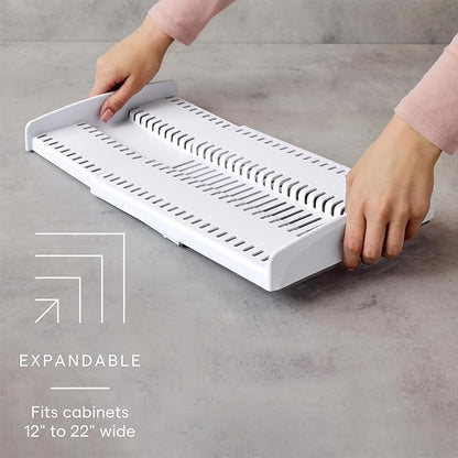 YouCopia StoreMore Expandable Cookware Rack with Tall Steel Wires, 12.5"-22" Wide Adjustable Pan Organizer for Kitchen Cabinet Storage, Premium Edition