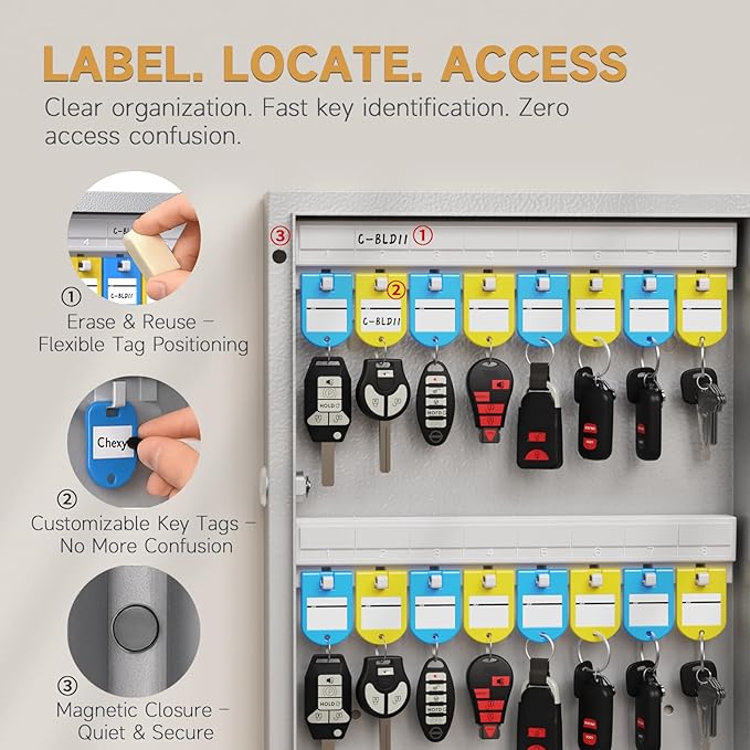 192 Key Lock Box Wall Mount, Smart Key Cabinet, One Time Password/Fixed Code/Bluetooth/Wi-Fi Remote/Key Unlock, Security Lockbox Organizer for Valets, Hotels, Car, Office Key Management & Storage