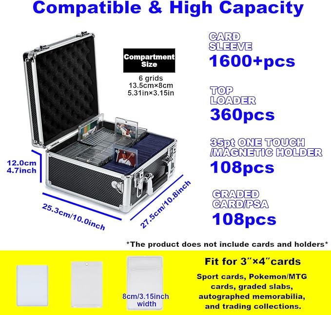 Multi color Card Storage Hard Case, Sports Card Collection Boxes,Trading Cards Cabinet, Card Holder, Toploader Box (Black, Medium)