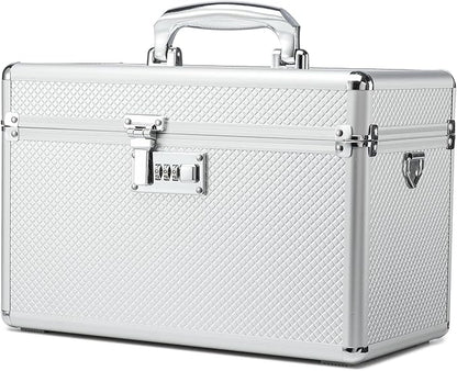 Storage Lock Box with Combination code, Lockable Medicine Storage Case, Empty First Aid Box, Security Lock Box, Multipurpose Lockbox for Home and Outdoor Use (Silver, Large)