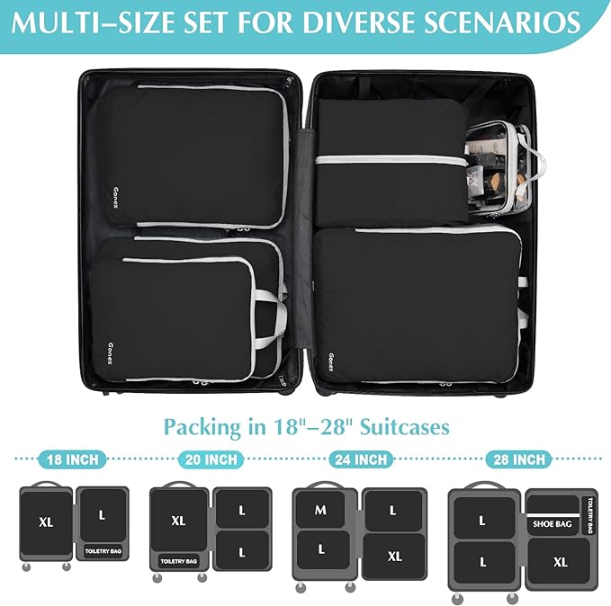 Gonex Compression Packing Cubes, 3pcs/4pcs Expandable Storage Travel Luggage Bags Organizers