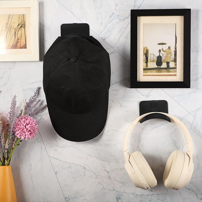 Headphone Wall Hangers Adhesive Gaming Headset Holder Hooks for Wall Mount Strong Universal Stand Hooks for Most Headphone Controller, Hat, Baseball Caps, Door, Closet(Black,24 Pcs)