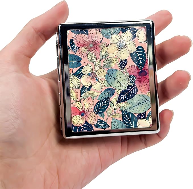 8‑Compartment Metal Pill Box Organizer – Portable Medicine Case 3″×2.6″ | Food‑Grade Dividers | Secure Snap Button Lid | Travel & Gift for Seniors (Blush Botanical Harmony)