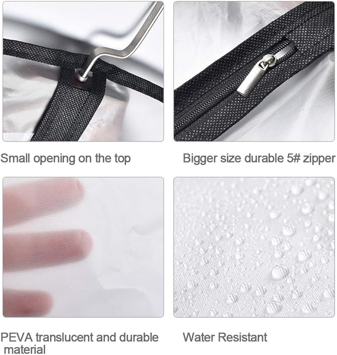Hanging Garment Bag Dress Bags for Closet Storage ( Set of 12 ) Suit Protector Cover Bag with Zipper for Long Dresses, Suit, Coat Closet Clothes Storage ( Black, 24'' x 54'' )