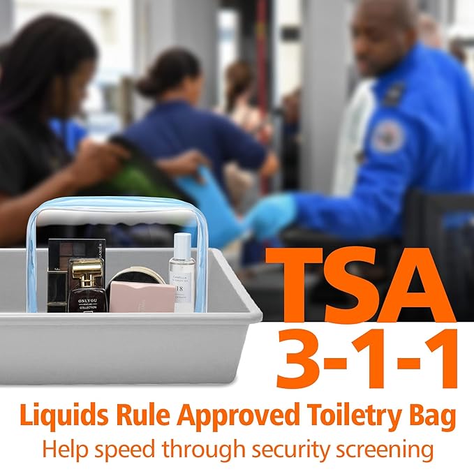 PACKISM Clear Toiletry Bag - 3 Pack Quart Size TSA Approved Toiletry Bag, Travel Makeup Cosmetic Bag for Women, Carry on Airport Airline Compliant Bag, Blue