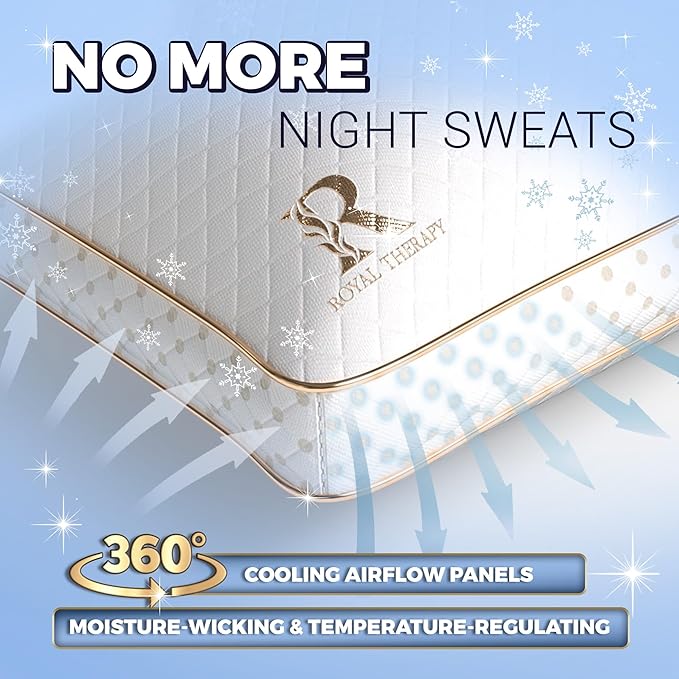 Royal Therapy King Memory Foam Pillows 2-Pack - Shredded Memory Foam Pillow for All Sleep Positions - Medium Firm Pillow with Adjustable Loft, Bamboo Rayon Cover, CertiPUR-US, Oeko-TEX Certified