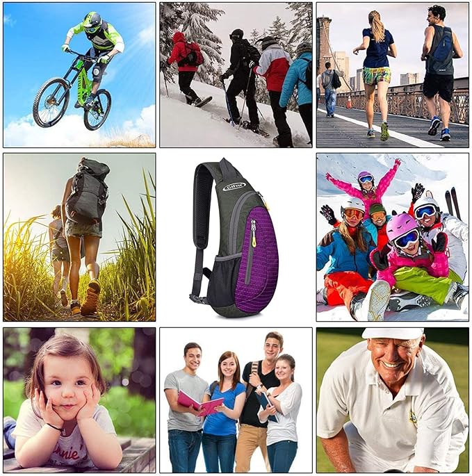 G4Free Sling Bag for Men Women, Small Crossbody Backpack Lightweight Chest Shoulder Bags for Travel, Outdoor and Sports (Purple)