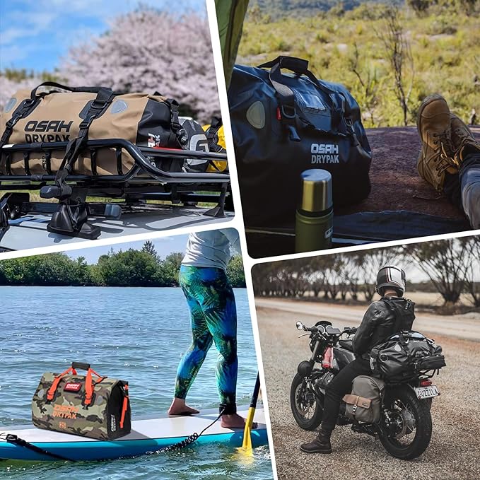 Waterproof Duffel& Luggage Bag - Motorcycle Dry Bag Tail Saddle Bags with Roll Top Closure,Large Storage Space,for Camping, Kayaking, Fishing & Traveling(Jungle, 25L)