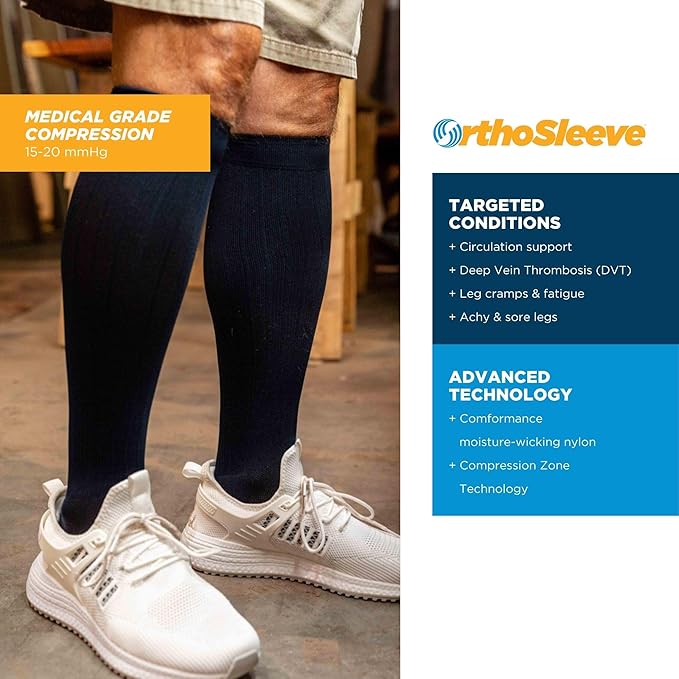 Medical Grade Compression Socks for Men & Women 15-20 mmHg by OrthoSleeve (Blue Argyle, Small)