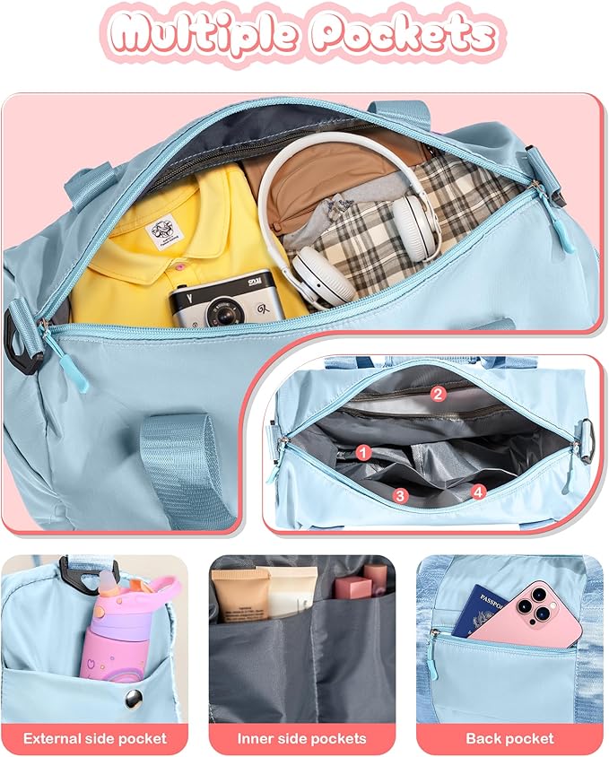 Dorm Room Essentials for Girls-Girl Gym Bag with Shoe Compartment, Kid Personalized Weekender Overnight Bags, Initial Travel Tote with Makeup Pouch, Preppy Stuff Gifts for Kids (Letter F)