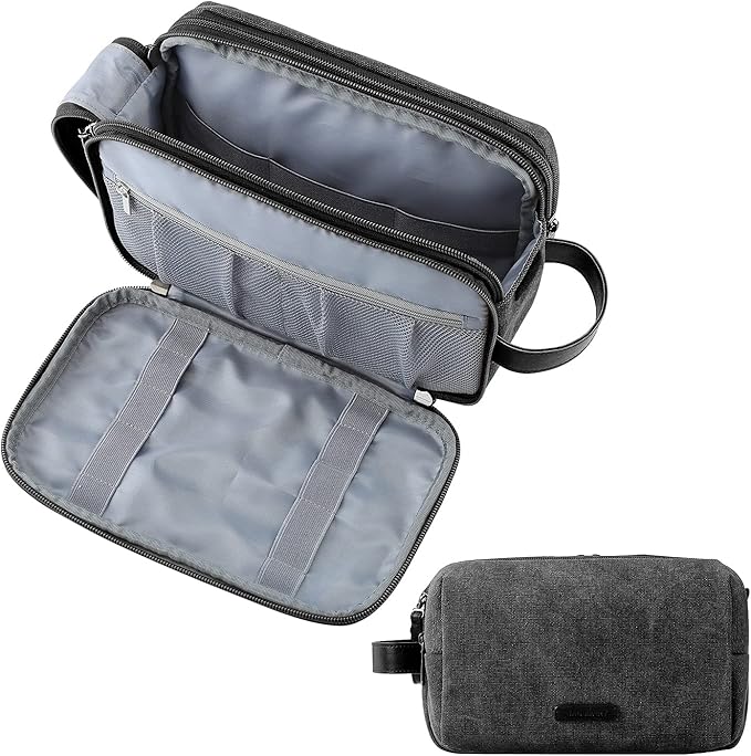 BAGSMART Toiletry Bag for Men, Canvas Travel Toiletry Organizer Dopp Kit Water-resistant Shaving Bag for Toiletries Accessories,Black-Medium