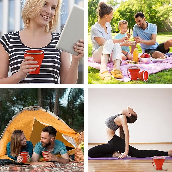 Collapsible Cup - Silicone Foldable Cup-Expandable Folding Drinking Cup -Reusable Portable Mugs Cup For Travel, Camping, Hiking, Survival, Car, Picnic, Beach, Holiday Vacation, Outdoor Sports