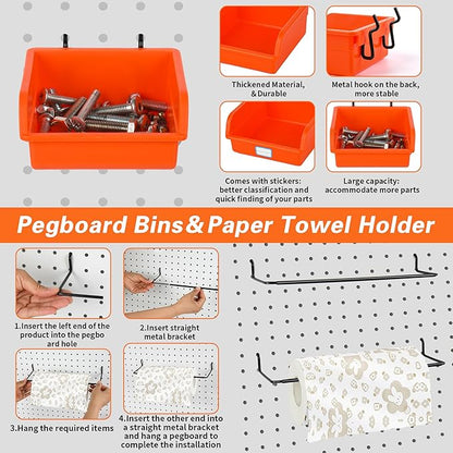 296 PCS Extra Thick Pegboard Hooks for 1/4" Peg Board Hanging Tools, Heavy Duty Metal Black Pegboard Accessories with Pegboard Bins and Peg Locks for Garage Organization