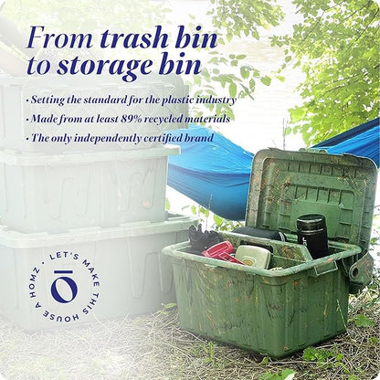 HOMZ 2-Pack Durabilt Tote, Heavy Duty Plastic Storage Bins with Lids, 15 Gallon, Green Camo - Stackable Organizing Containers for Home, Garage, and Office