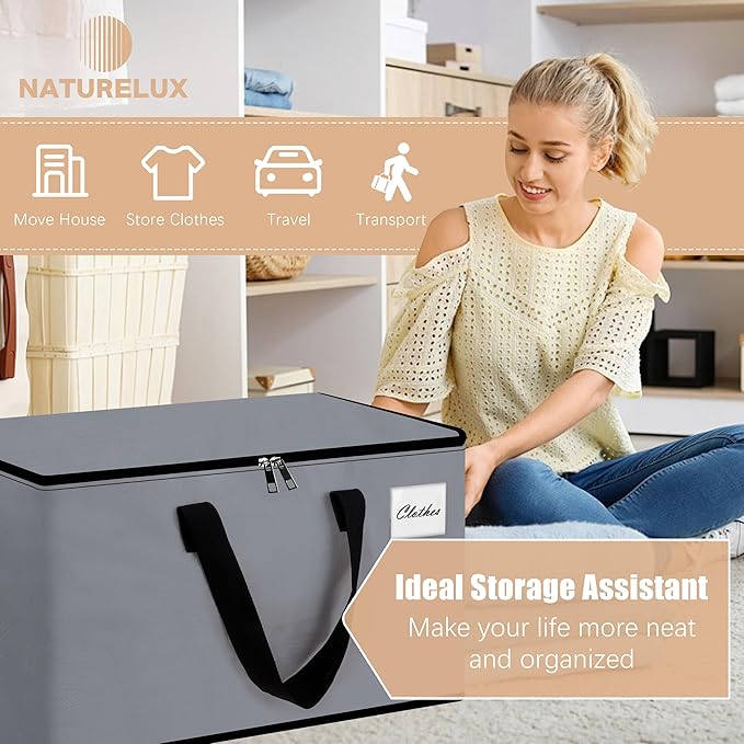 Heavy Duty Moving Bags - Extra Large Packing Bags and Storage Totes, Collapsible and Foldable Option for Moving and Storage, Grey, 125 L - 18 Pack