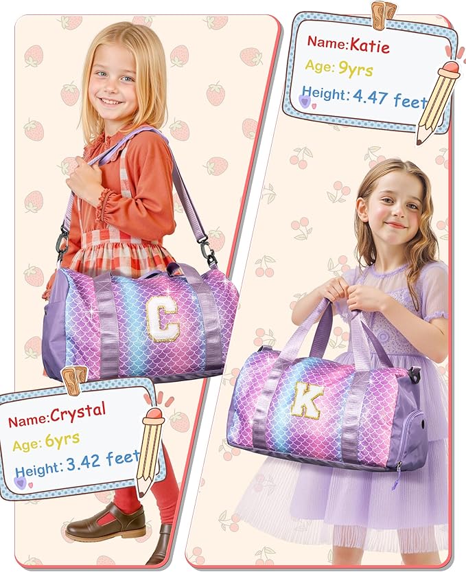 TrendyGifts for Girls-Girl Gym Bag with Shoe Compartment, Kid Personalized Weekender Overnight Bags, Initial Travel Tote with Makeup Pouch, Gift Ideas for Niece Sister (Letter O)