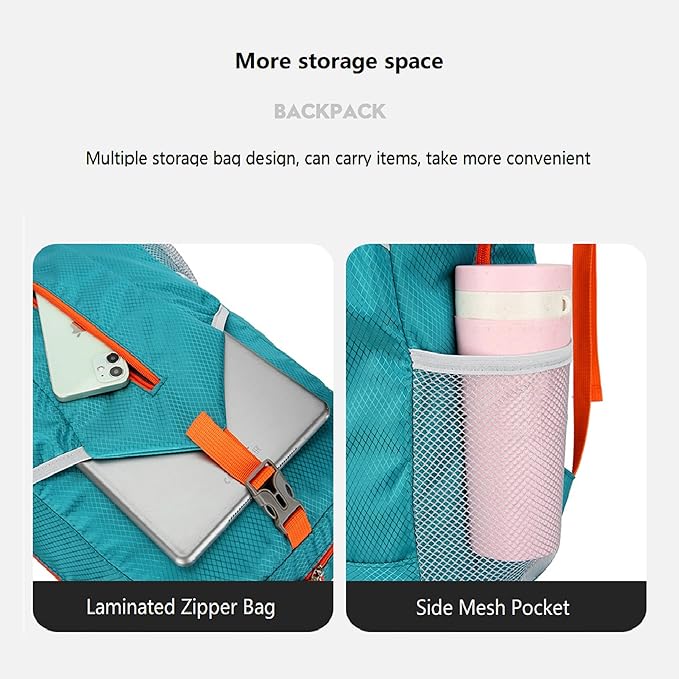 25L Hiking Backpack Foldable Sports Daypack Camping Collapsible Bag Water Repellent Lightweight Travel Men Women(Lake Blue)