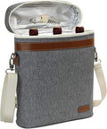 3 Bottle Insulated Wine Tote Carrier Bag, Portable Travel Padded Wine Cooler - Corkscrew Opener, Handle and Adjustable Shoulder Strap, Wine Lover Travel Picnic Party Wedding Wine Tote Grey