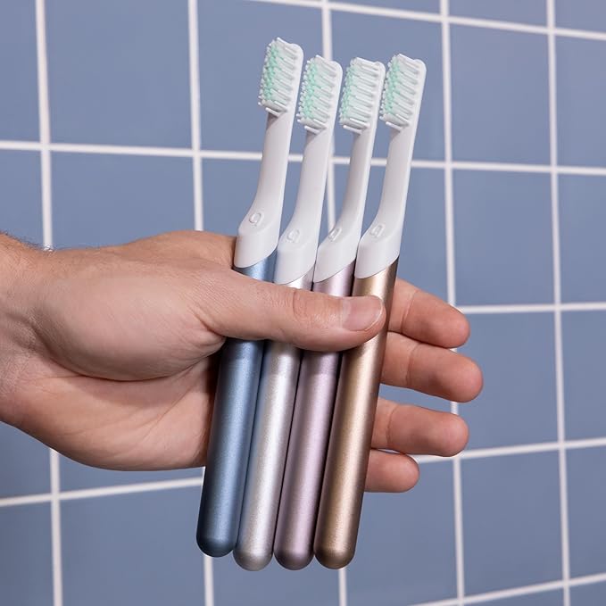 Quip Metal Sonic Toothbrush, Electric Toothbrush for Adults –Time Travel & Soft Bristles with Travel Case & Replaceable Brush Head -3-Month Battery Life - Twilight Faded Blue