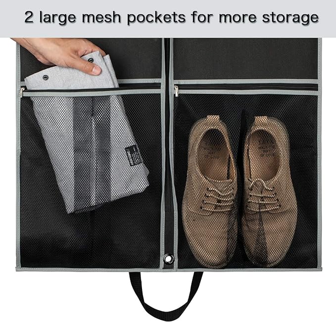 Zilink Garment Bags Suit Bag for Travel and Storage 43 inches Gusseted Suit Cover Protector for Closet with 2 Large Pockets and 2 Carry Handles for Suit Coat, Dress, Set of 2
