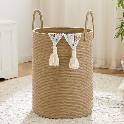 Laundry Basket,Woven Cotton Rope Laundry Hamper,60L for Decorative Storage of Dirty Clothes,Toys and Blankets in Bathroom,Baby Room and Living Room
