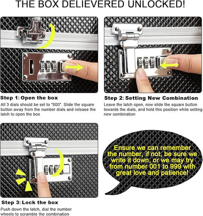 Storage Lock Box with Combination code, Lockable Medicine Storage Case, Empty First Aid Box, Security Lock Box, Multipurpose Lockbox for Home and Outdoor Use (Black, Large)