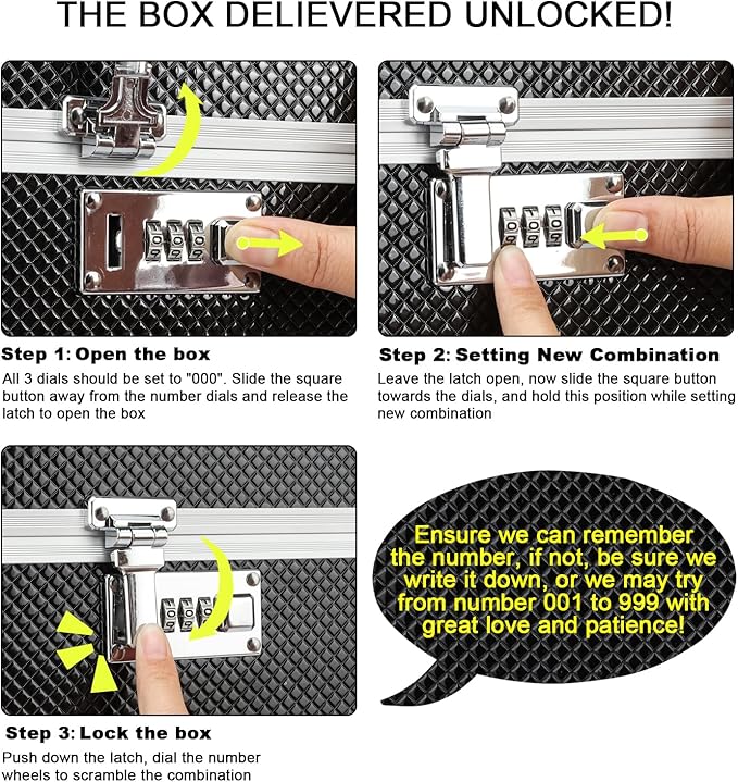 Storage Lock Box with Combination code, Lockable Medicine Storage Case, Empty First Aid Box, Security Lock Box, Multipurpose Lockbox for Home and Outdoor Use (Black, Medium)