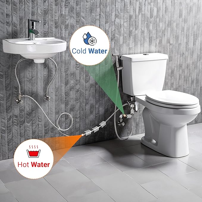 Hot and Cold Bidet Sprayer for Toilet w/Thermal Insulated Grip - Hot Water 180°F Handheld Sink Bidet Shataff - Diaper Sprayers - Muslim Shower Hand Held Attachment for Sink Hose Sprayer