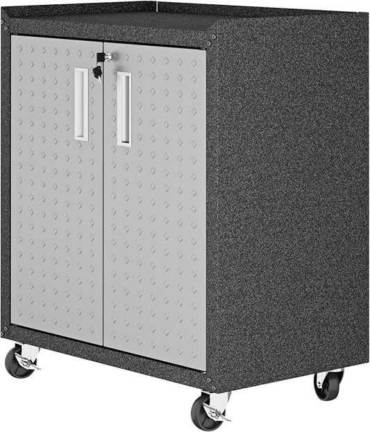 Manhattan Comfort Fortress Rolling 2 Door Garage Storage Cabinet, Black/Gray