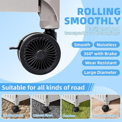 Folding Utility Cart (Gray), 4 360° Swivel Wheels Collapsible Rolling Crate with Lid, Heavy-Duty for Office/Home/Luggage, Teacher - Minimalist Style