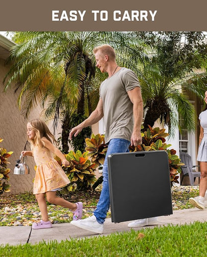 FanttikOutdoor 4ft Portable Folding Table, One-Handed Height Adjustment, 4 Heights, Gravity Lock, Carry Handle, Indoor Outdoor Heavy Duty Fold-in-Half Utility Table, Party, 1 Pack, Black Zeta X4 Pro