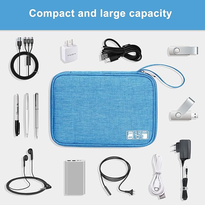 SELLYFELLY Travel Electronics Organizer Portable Cable Organizer Bag for Storage Electronic Accessories Case for Cord,Phone,Charger,Flash Drive (Sky Blue)