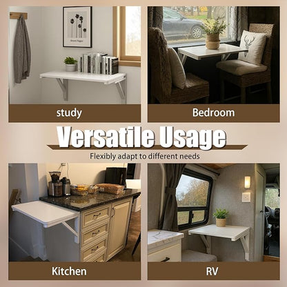 MM MELISEN Wall Mounted Folding Table, 29.5"L x 19.6"W, White, Space-Saving Design