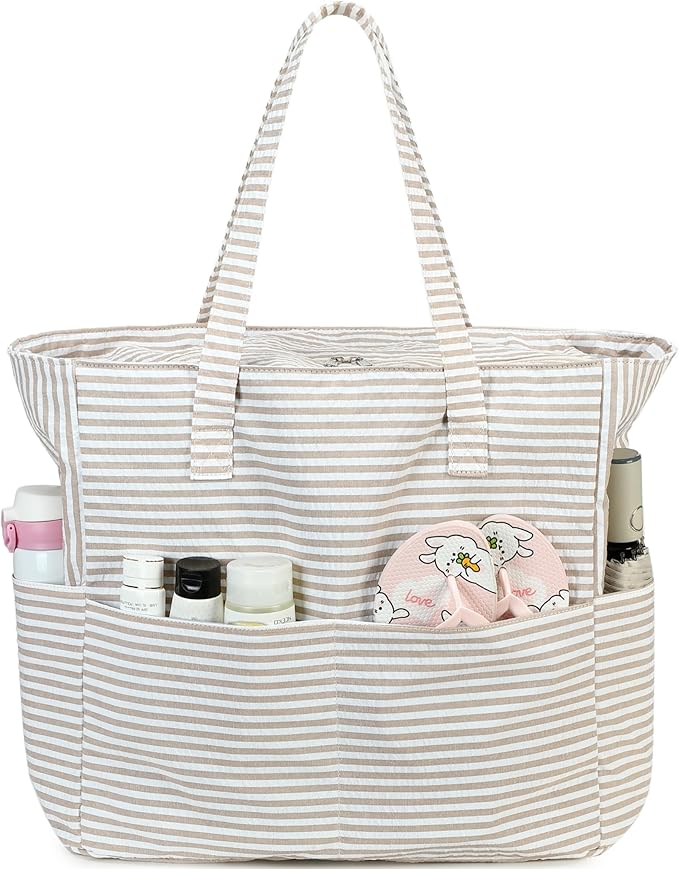LEDAOU Beach Bag Waterproof Sandproof Women Tote Bag Pool Bag with Zipper for Gym Grocery Travel with Wet Pocket