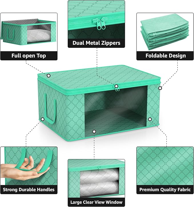 Sorbus Medium Clothes Storage Bags - Foldable Blanket Storage Bins for Organizing Bedroom, Closet, Clothing, Comforter, Organization with Clear Window, Lids and Carry Handles - Set of 8