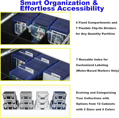 Multi color Card Storage Hard Case, Sports Card Collection Boxes,Trading Cards Cabinet, Card Holder, Toploader Box (Gray, Small)