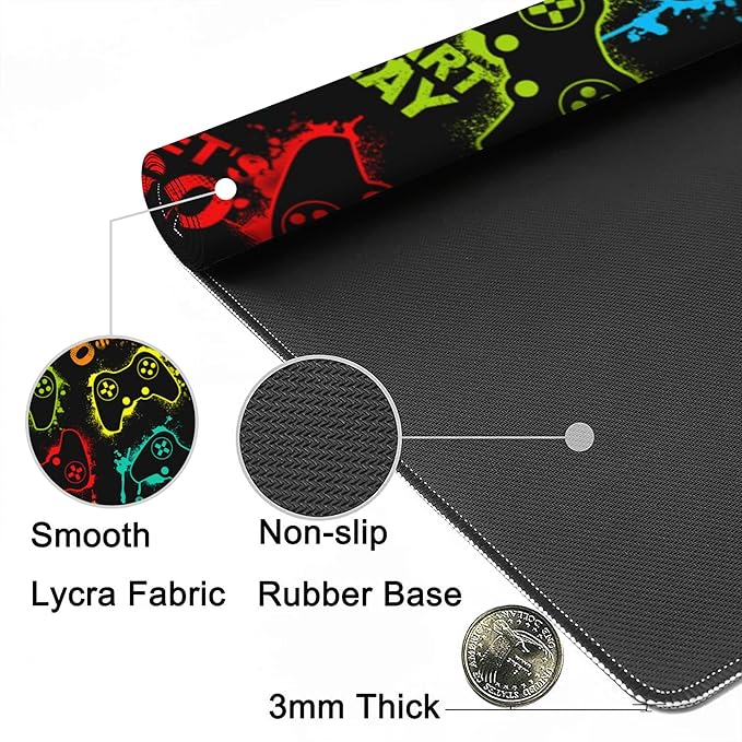 Desk Mat,Colourful Joystick Game Gaming Mouse Pad,XXL Extended Mouse Pad Mat for Office,Computer,Keyboard with Non-Slip Base Stitched Eges Mousepad 35.4x15.75 inch