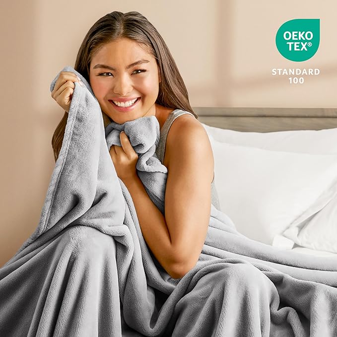 Bare Home Fleece Blanket - Full/Queen - Ultra-Soft Lightweight for Bed, Sofa, and Couch - Luxury Microplush - Cozy Warm Blanket (Full/Queen, Light Grey)