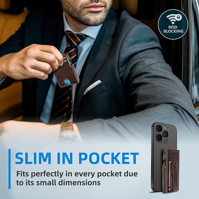 Wallet for Men with Money Clip Coins Pocket ID Window Gift Boxed,Slim Smart Front Pocket RFID Blocking Wallet Pop-up Card Holder in Magnetic Leather Flip 3.9"x 2.7"