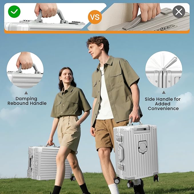 26 Inch Checked Luggage with Spinner Wheels, No Zipper Aluminum Frame Hard Shell Suitcases with TSA Lock, PC+ABS Lightweight Large Suitcase for Travel (Silver)