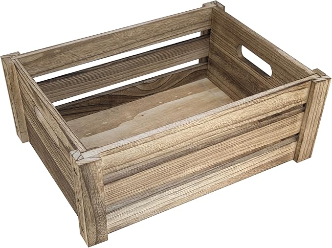 ARTAWEIN Rustic Vintage Finished Wooden Crate with Handles - Nesting Storage, Display, Organization Crate for Party, Office, Bedroom, Kitchen and Closet (Rustic Brown 1 pc)