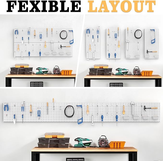 Pegboard Smith 48PCS Metal Pegboard Kit – 12"x24" Tool Storage Wall Organizer Pegboard with Hooks and Bins for Garage, Workshop, Kitchen, Office, and Craft Room (Gray)
