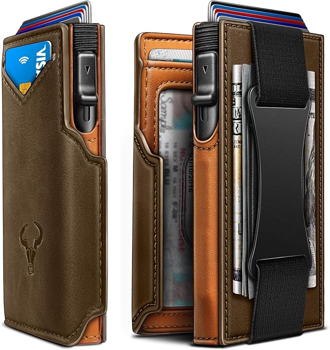 BULLIANT Men Wallet Gift Boxed,Slim Front Pocket Wallet Money Clip Card Holder 3.8"x2.7",Pop-up Access