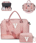 Birthday Gifts for Women-Initial Duffle Bag with Shoe Compartment, Personalized Weekender Bag, Monogram Overnight Bag, Letter Travel Bag with Makeup Bag，Preppy Gifts for Girl (Letter V)