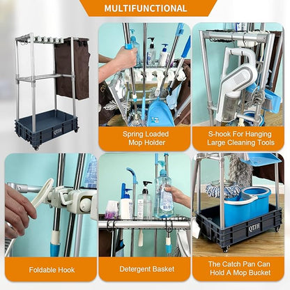 Rolling Cleaning Cart, Cleaning Tools Organizer, Housekeeping & Janitorial Cart